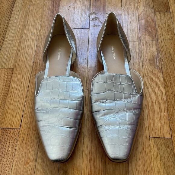 Via Spiga Women’s Allese Alligator Embossed d’Orsay Loafer Flats Silver Size 8 - Picture 6 of 16